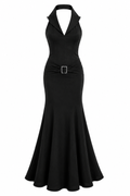 Maxi backless taffeta formal dress