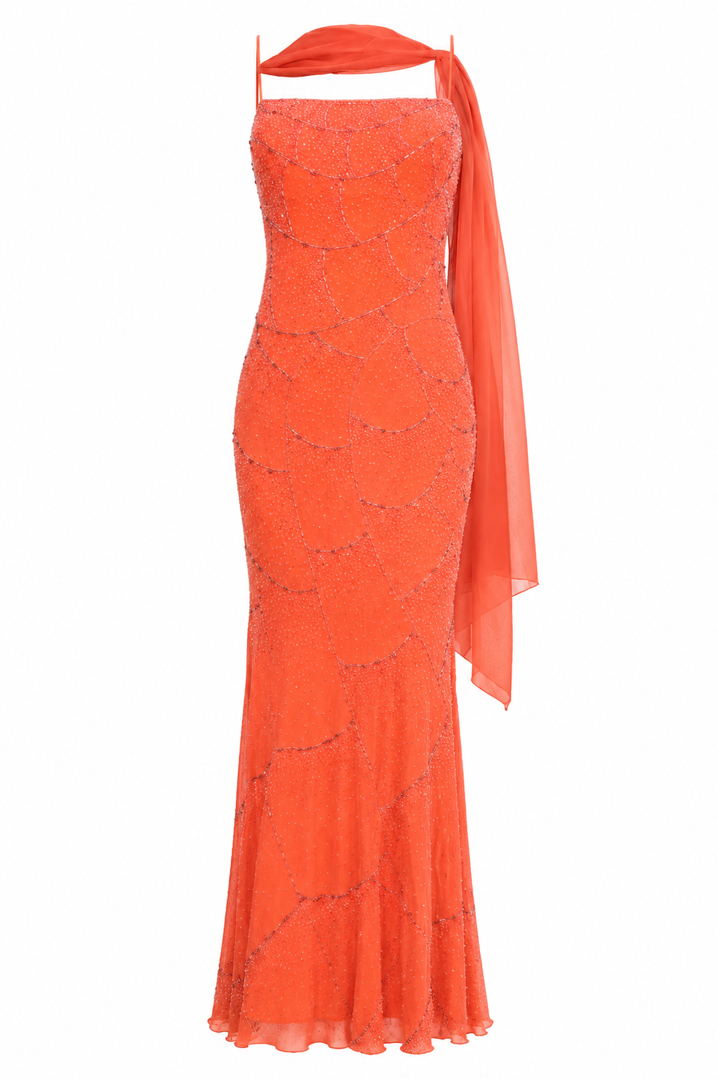Heavy beaded vintage gown with scarf