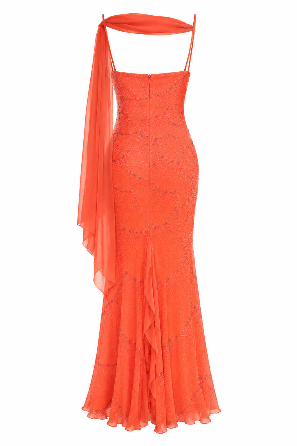 Heavy beaded vintage gown with scarf