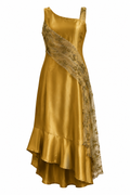 Gold satin dress with lace details