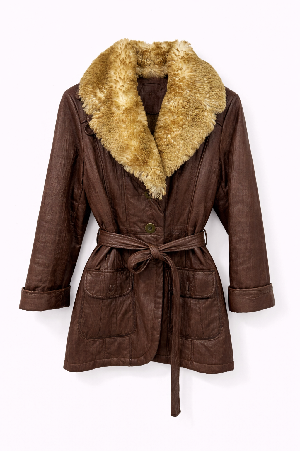 Leather belted  jacket