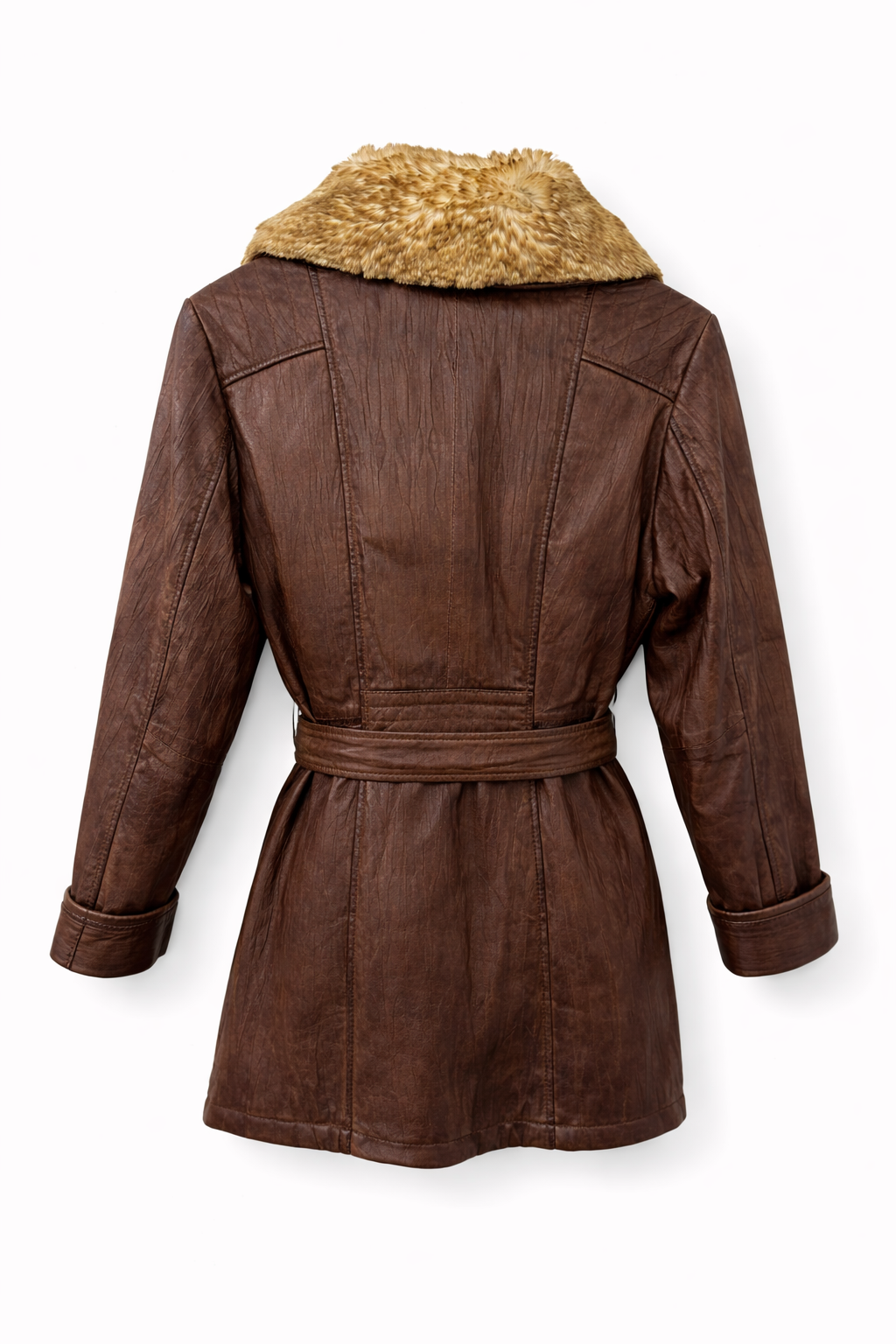 Leather belted  jacket