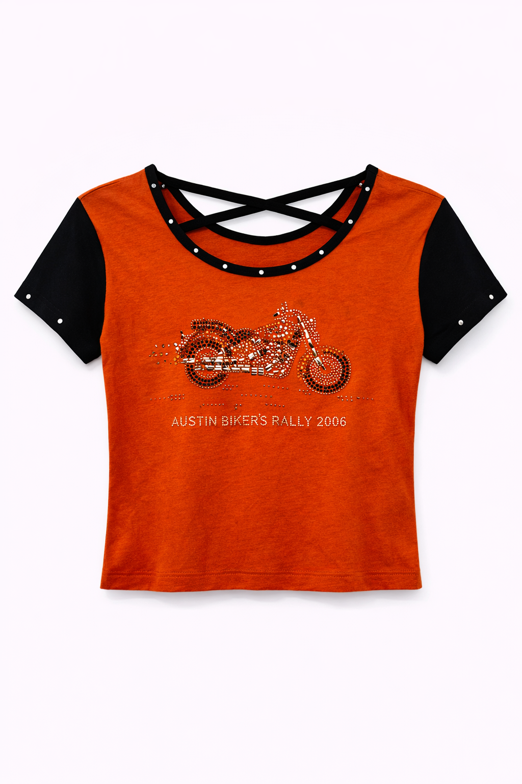 Vintage top with motorcycle embellishment