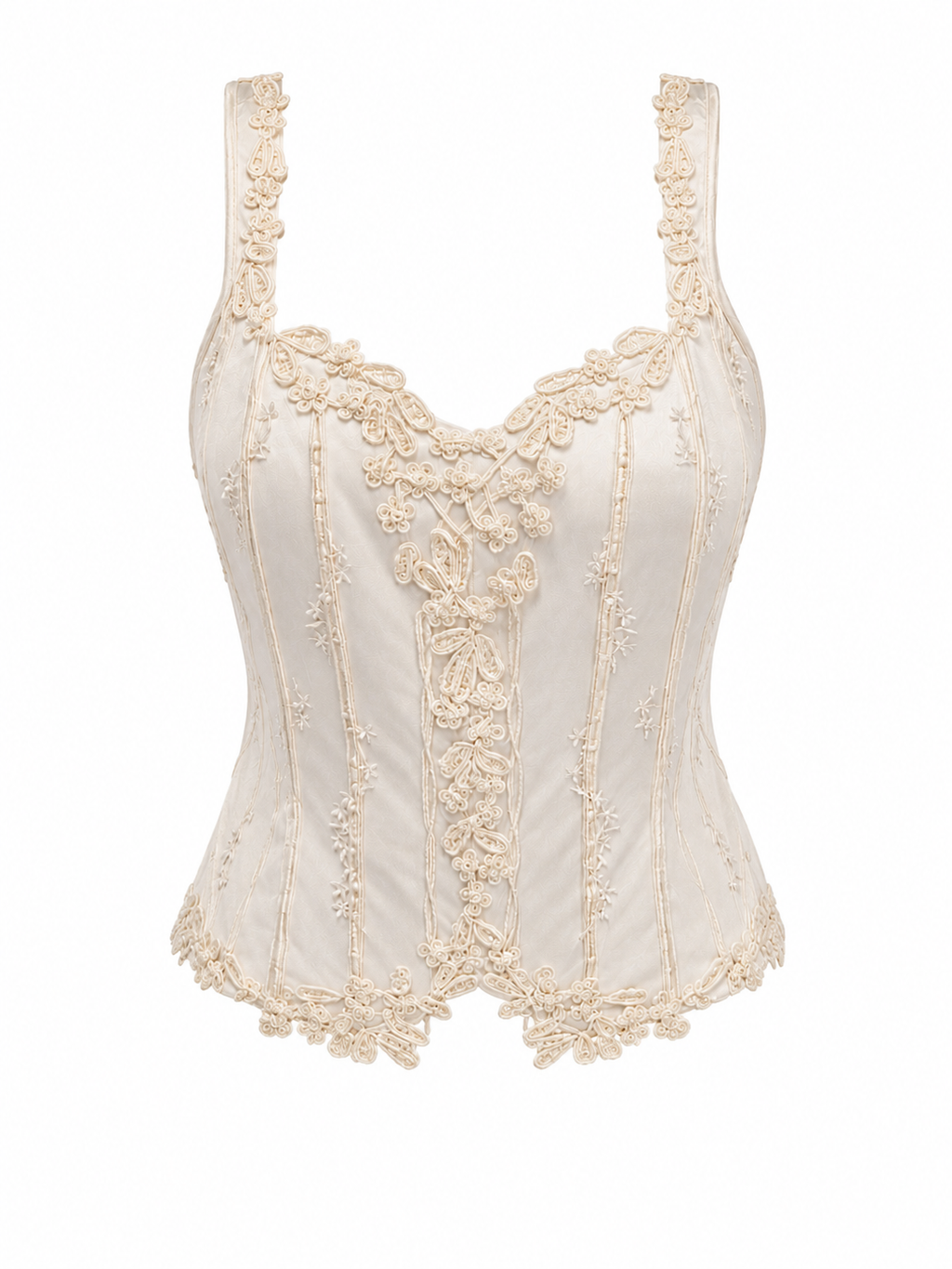 Deadstock silk embellished corset  with lace and pearl beads