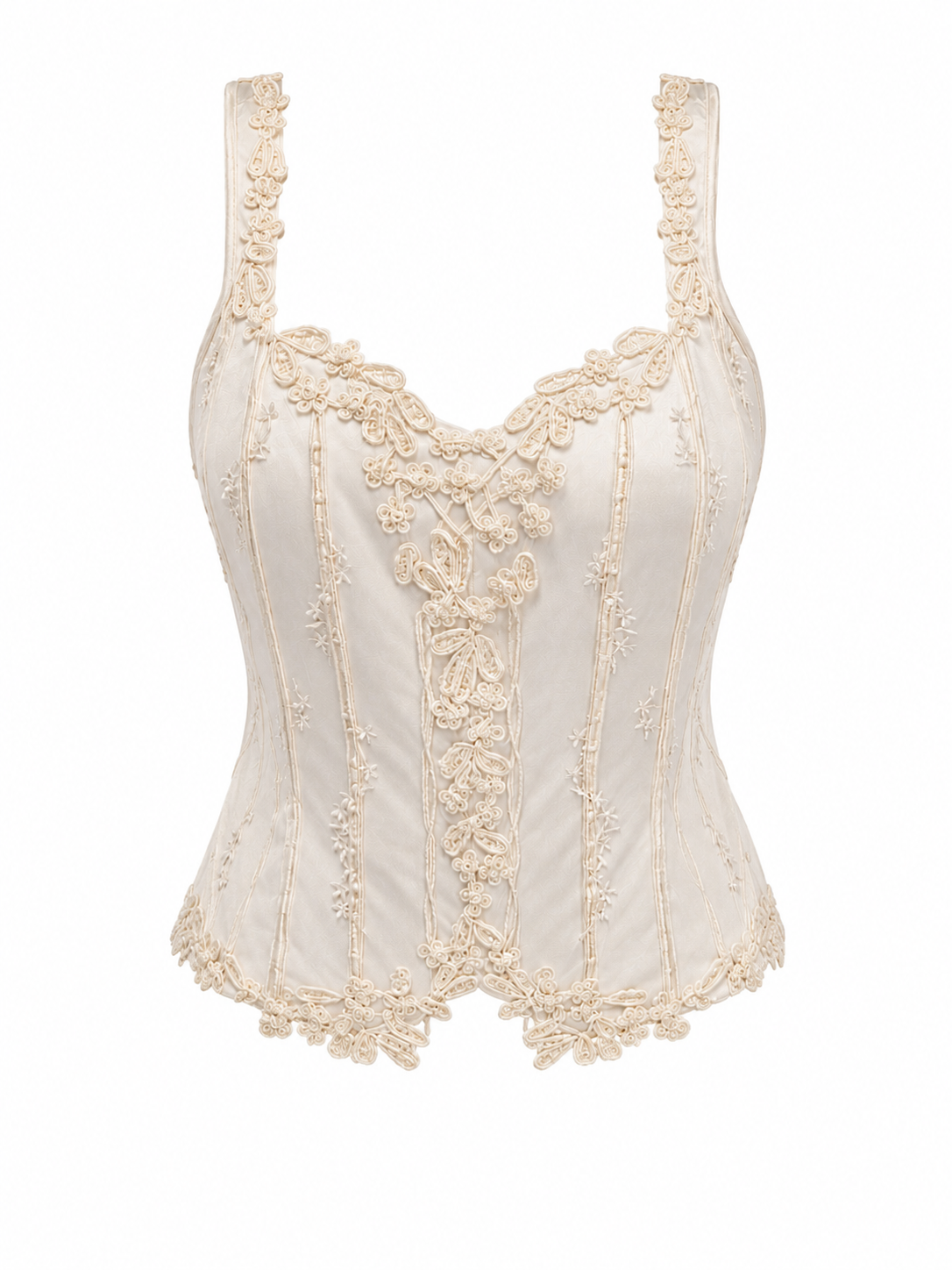 Deadstock silk embellished corset  with lace and pearl beads