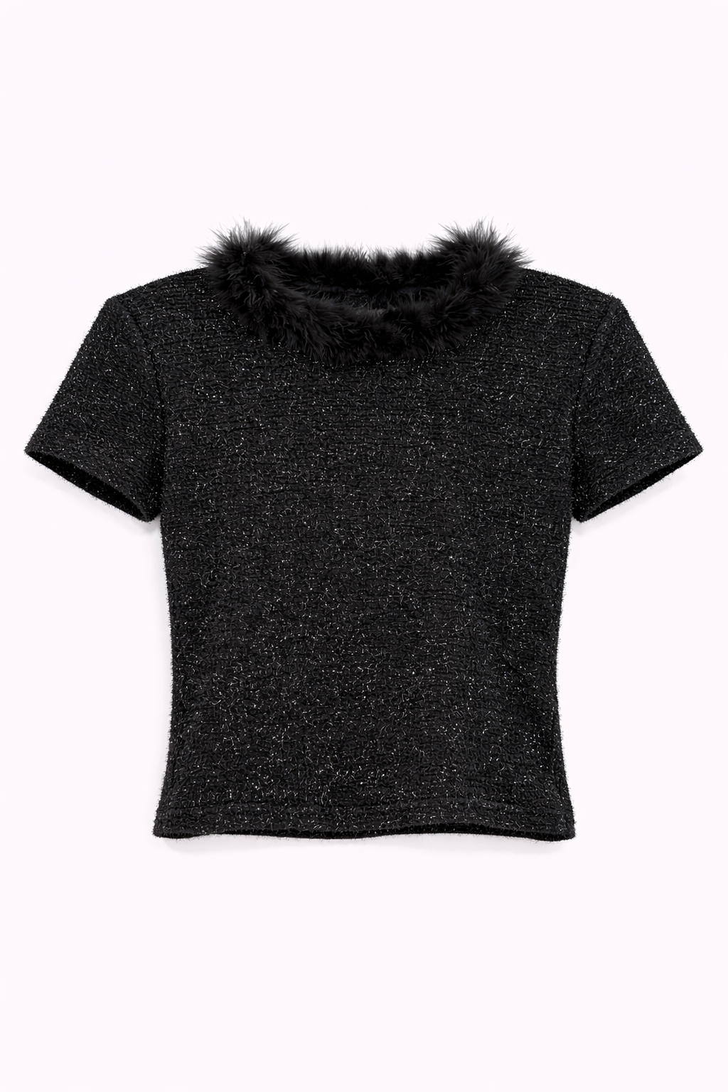 Glittery top with fuzzy neck