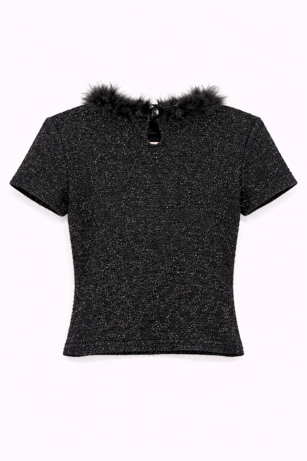 Glittery top with fuzzy neck