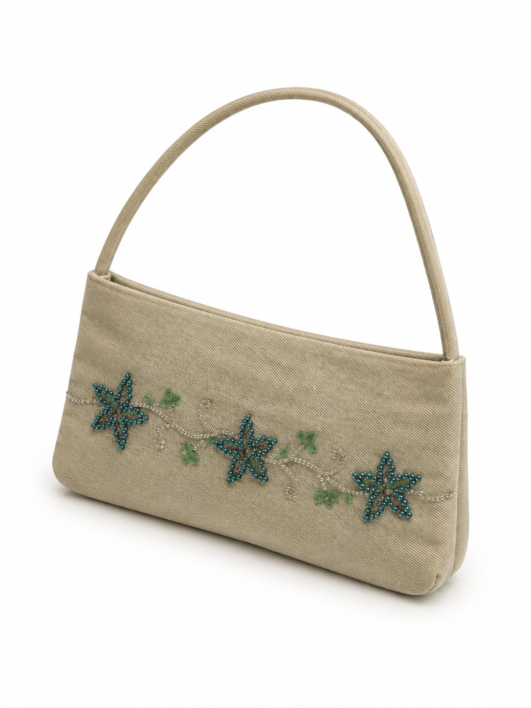 Denim vintage embellished baguette