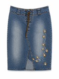 Summer pencil denim skirt with sea shells beading