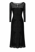 Elastic maxi black dress with mesh details and tribal