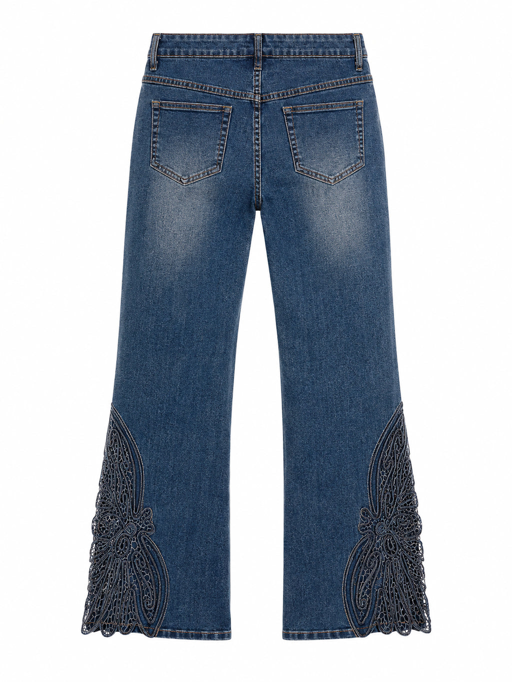 Deadstock jeans with rhinestones & lace detail