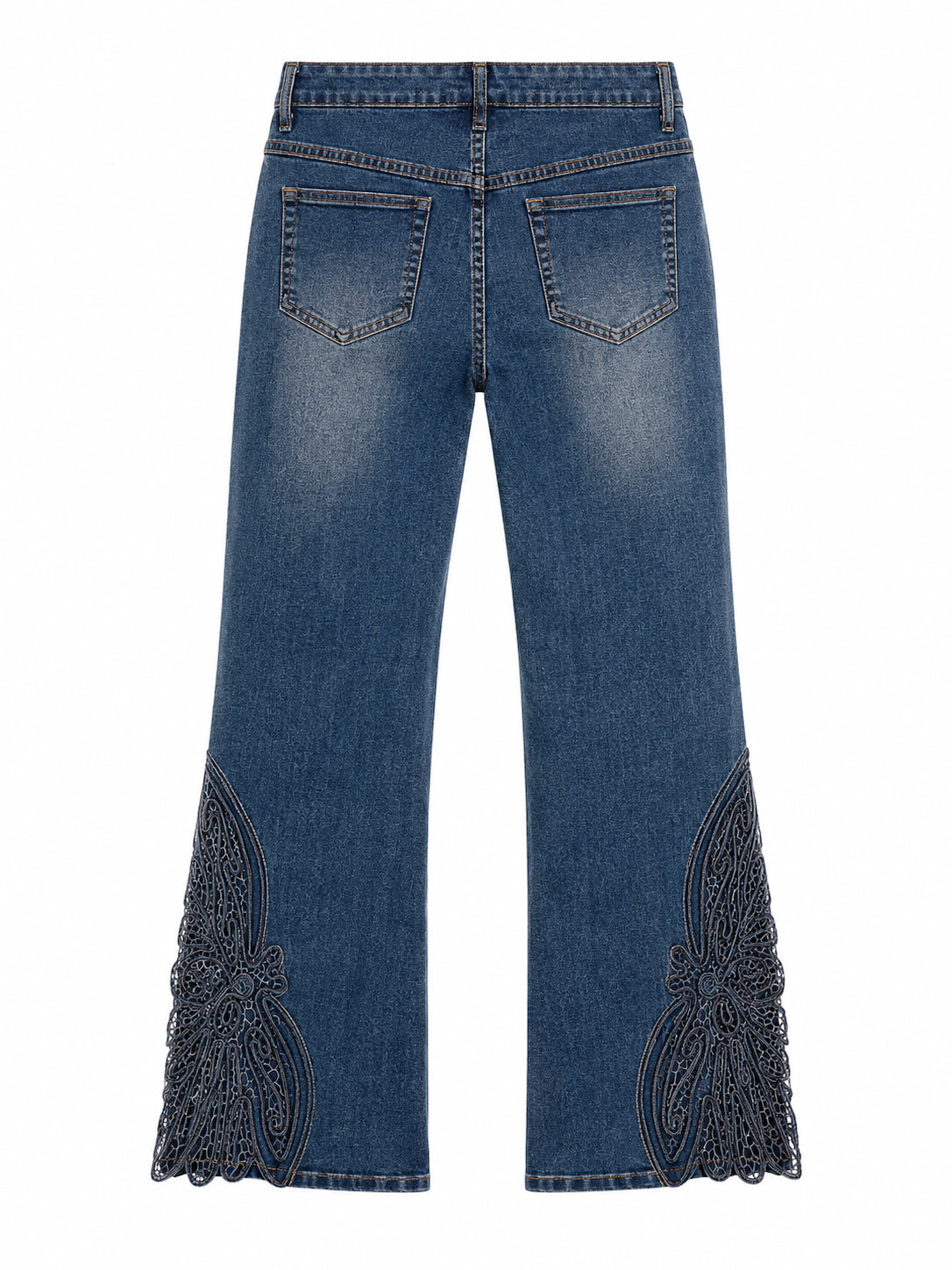 Deadstock jeans with rhinestones & lace detail