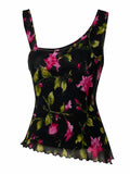 Vintage summer floral asymmetrical top