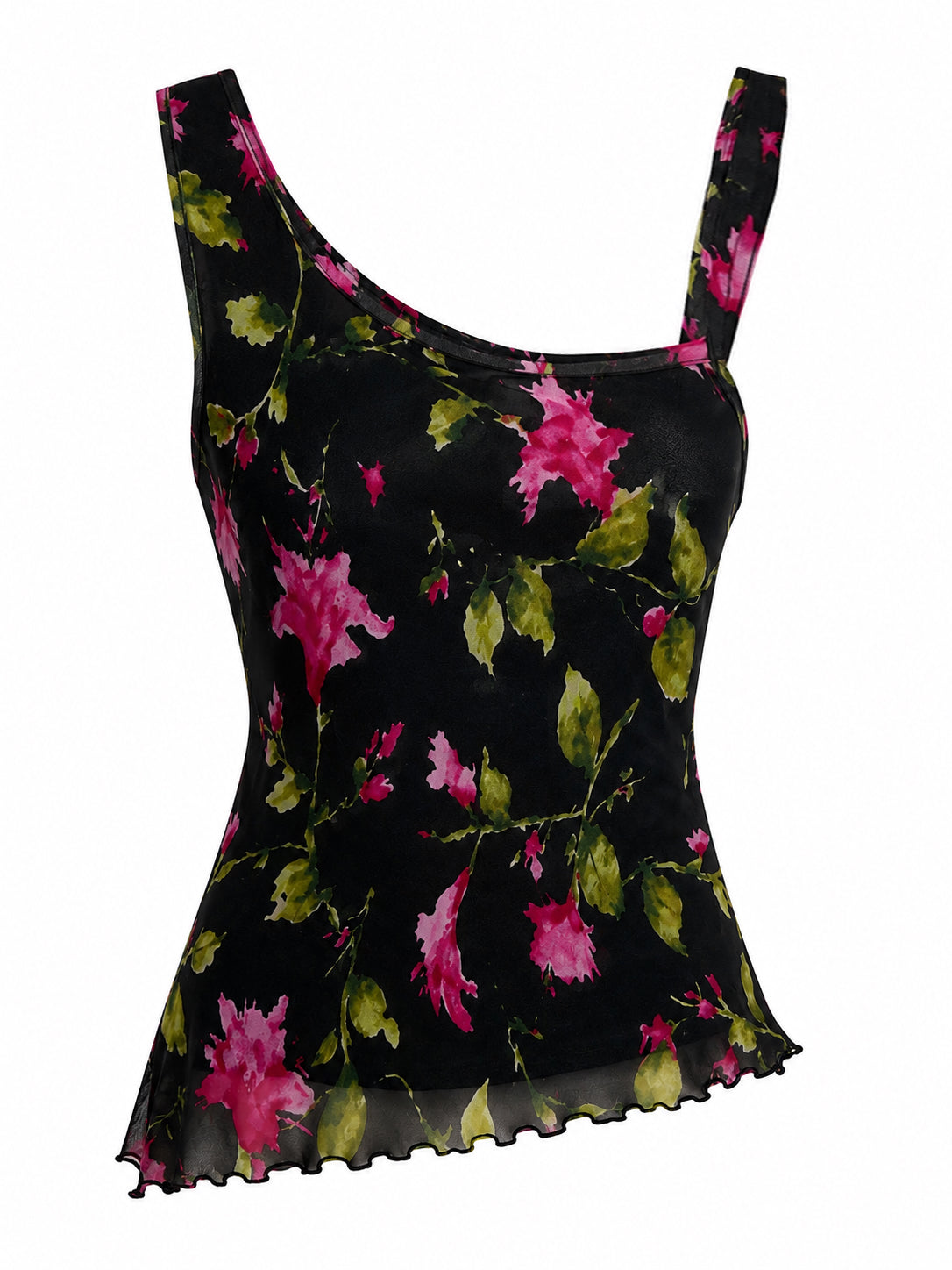 Vintage summer floral asymmetrical top