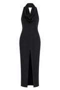 Backless draped neck midi dress