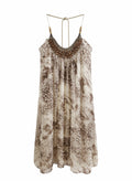 Lightweight Georgette mini halter neck dress with wooden beads