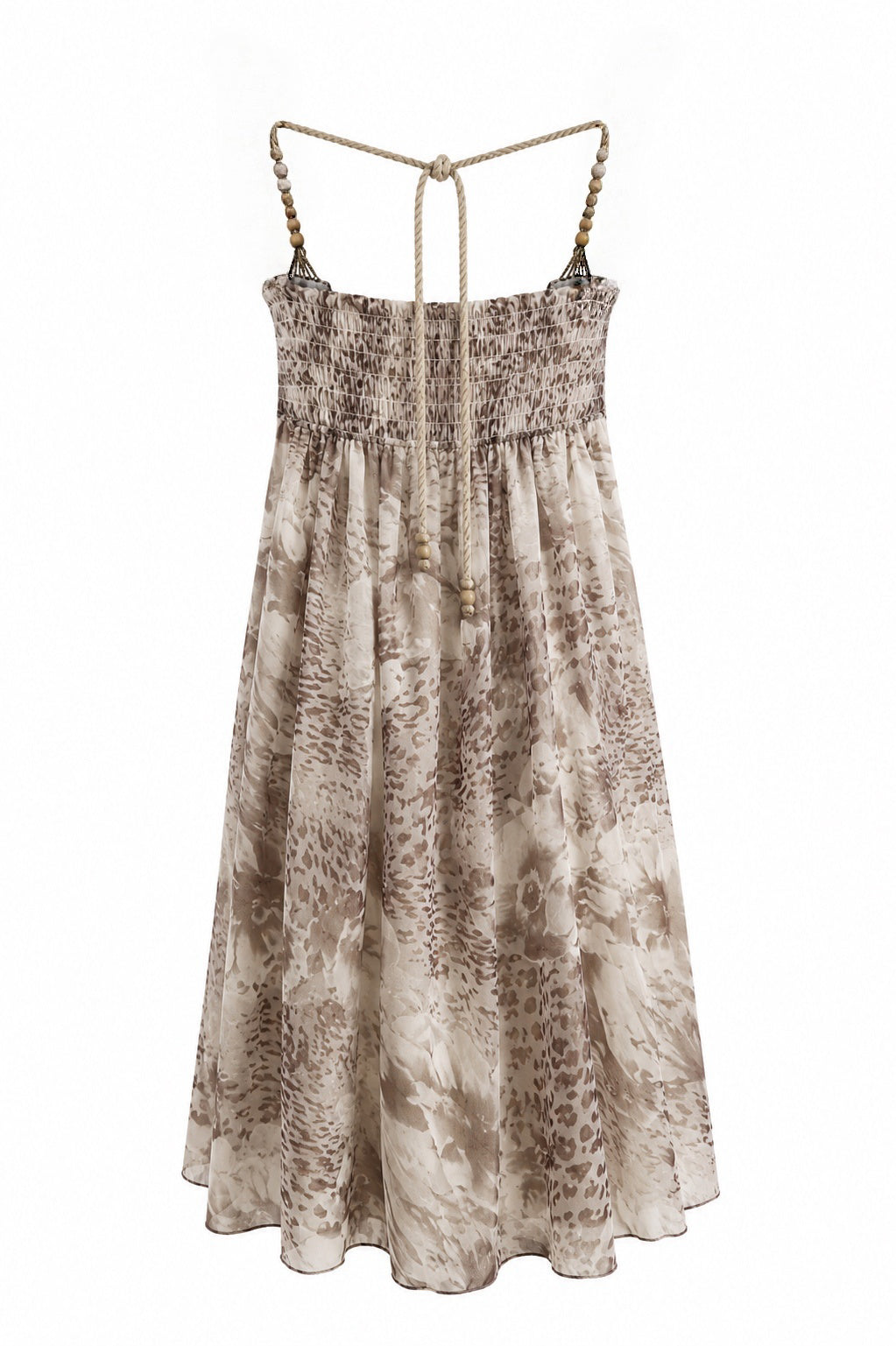 Lightweight Georgette mini halter neck dress with wooden beads