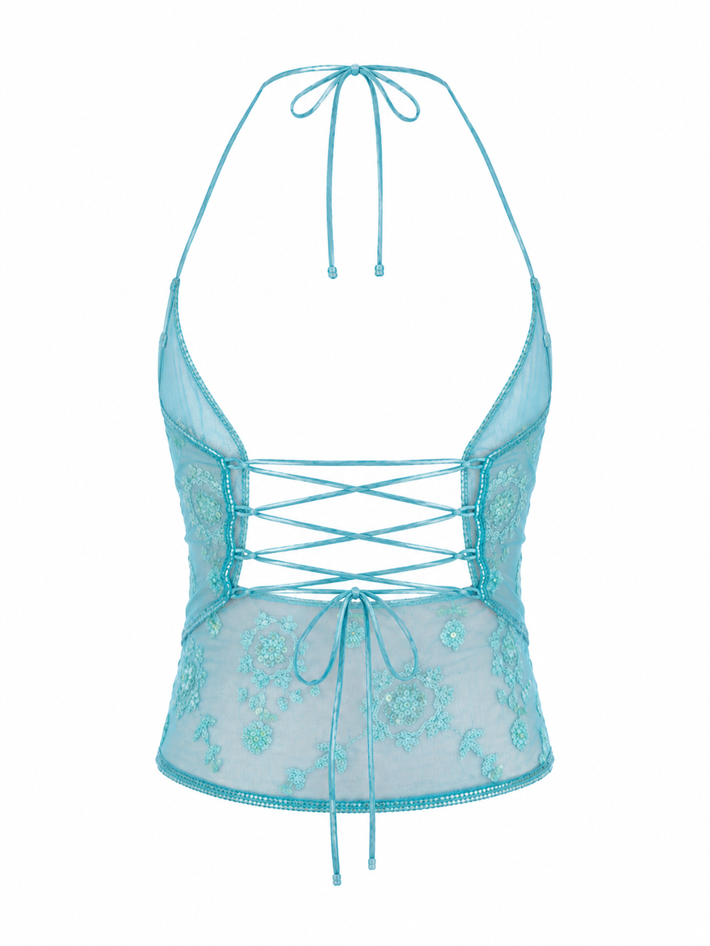 Morgan backless corset closure mesh beaded top