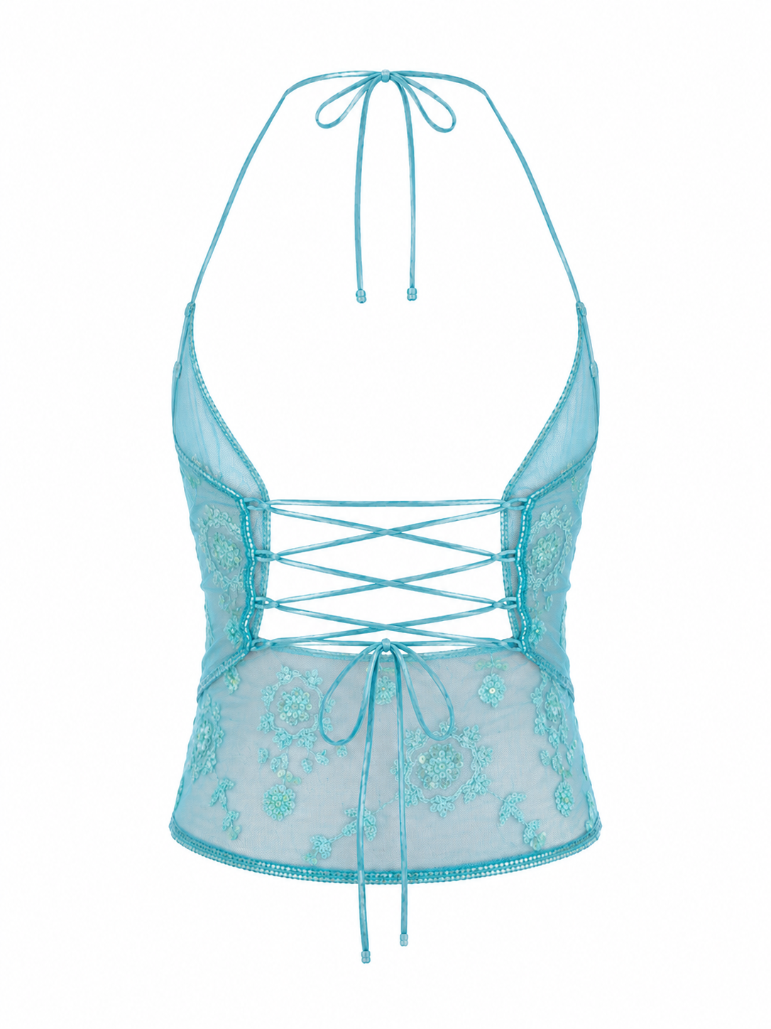 Morgan backless corset closure mesh beaded top