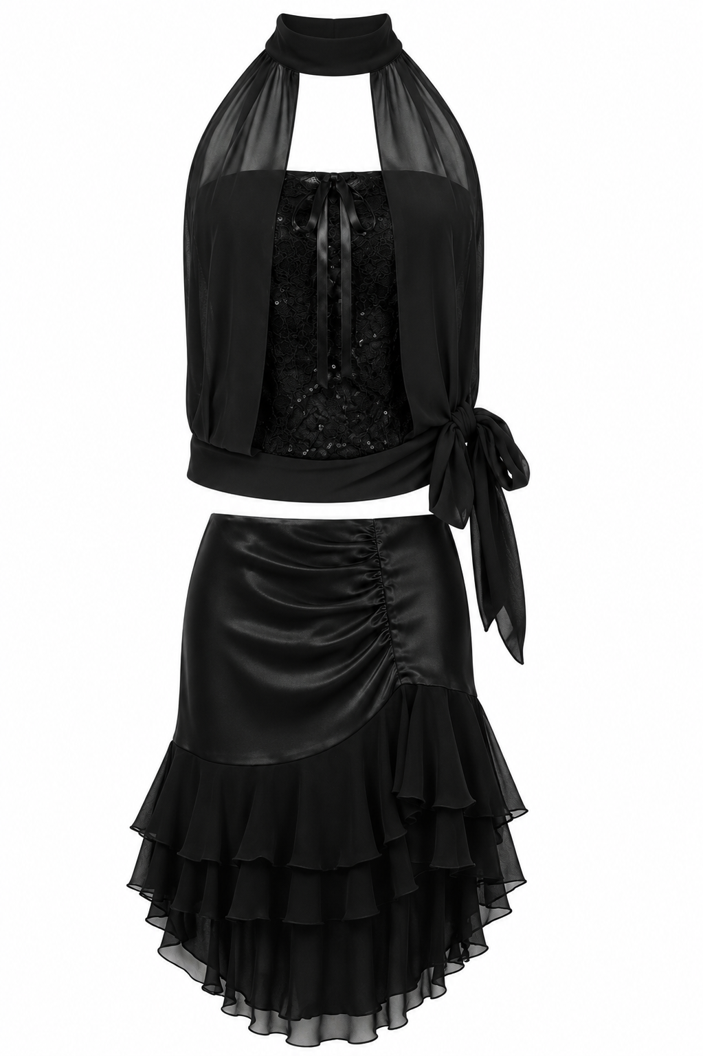 Deadstock two piece satin & silk muslin set