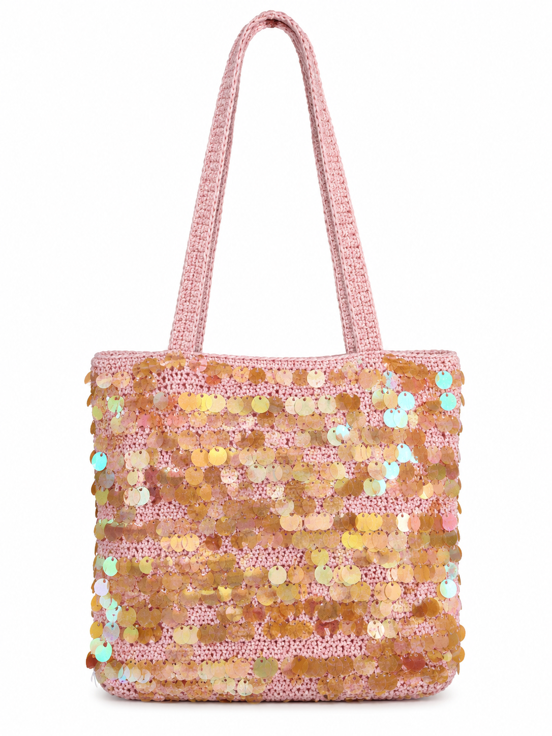 Pink crochet bag with sequins