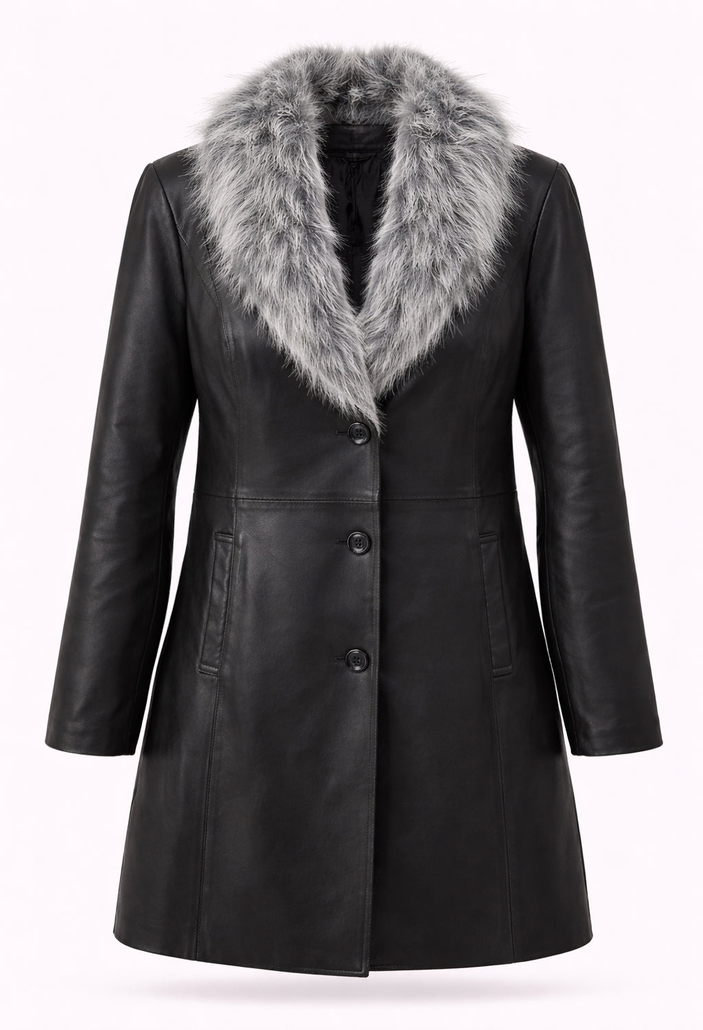 Real leather coat with fur collar