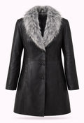 Real leather coat with fur collar