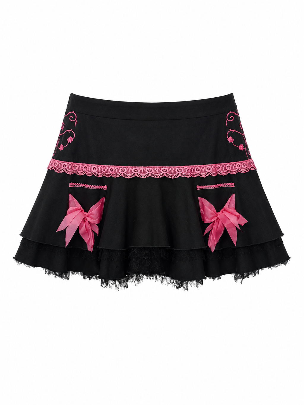 Micro mini black skirt with pink details