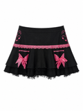 Micro mini black skirt with pink details