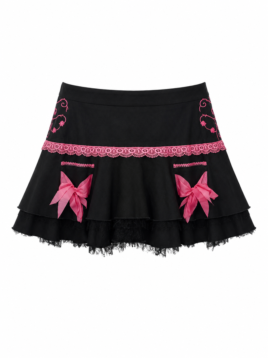 Micro mini black skirt with pink details