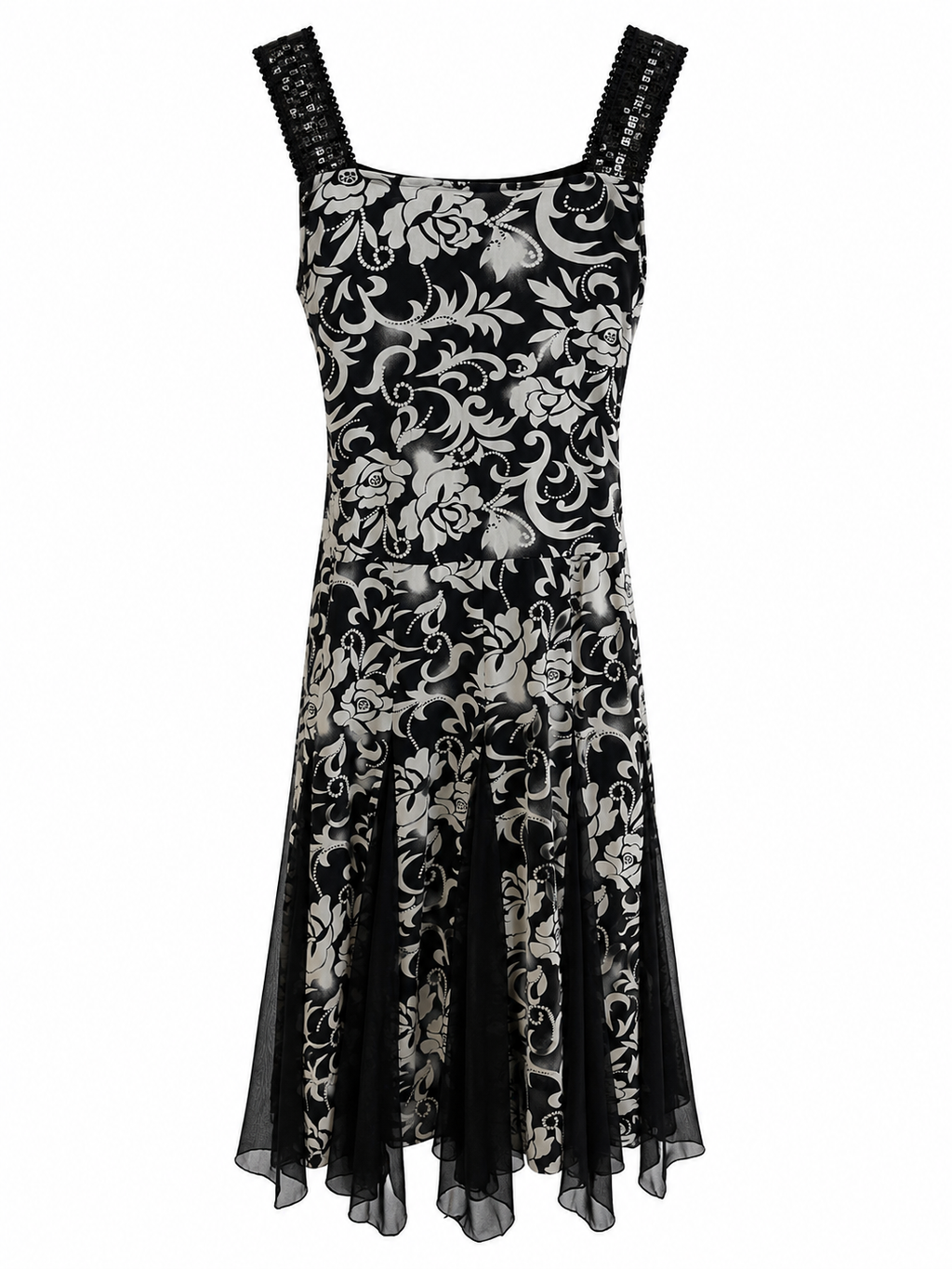 Multi patterned stretchy fabric and sequins