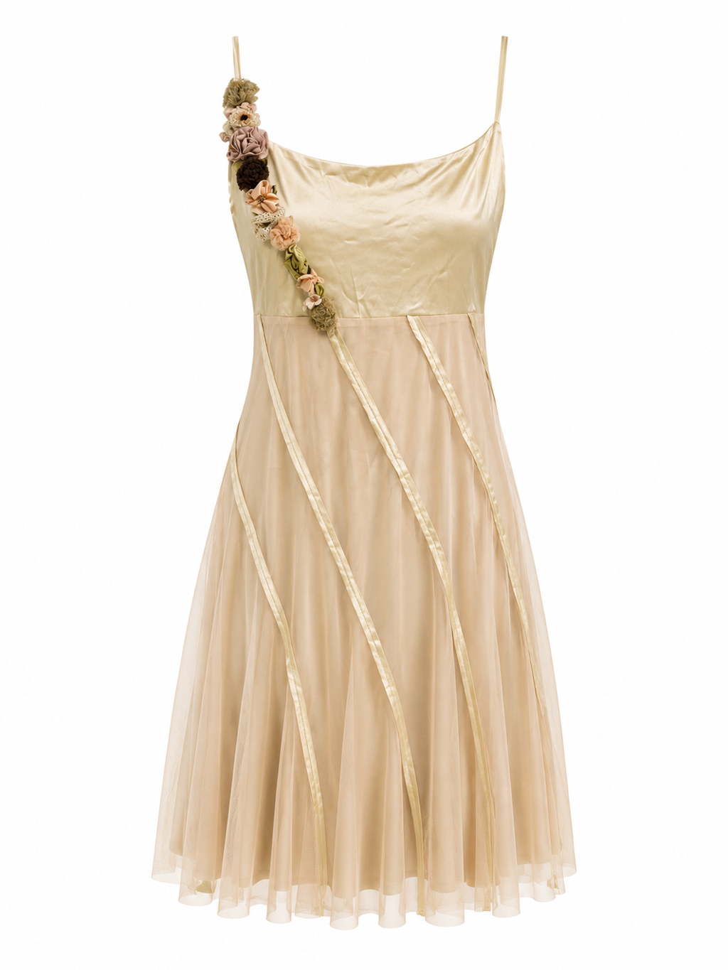 Vintahe silk dress with flower decorated straps
