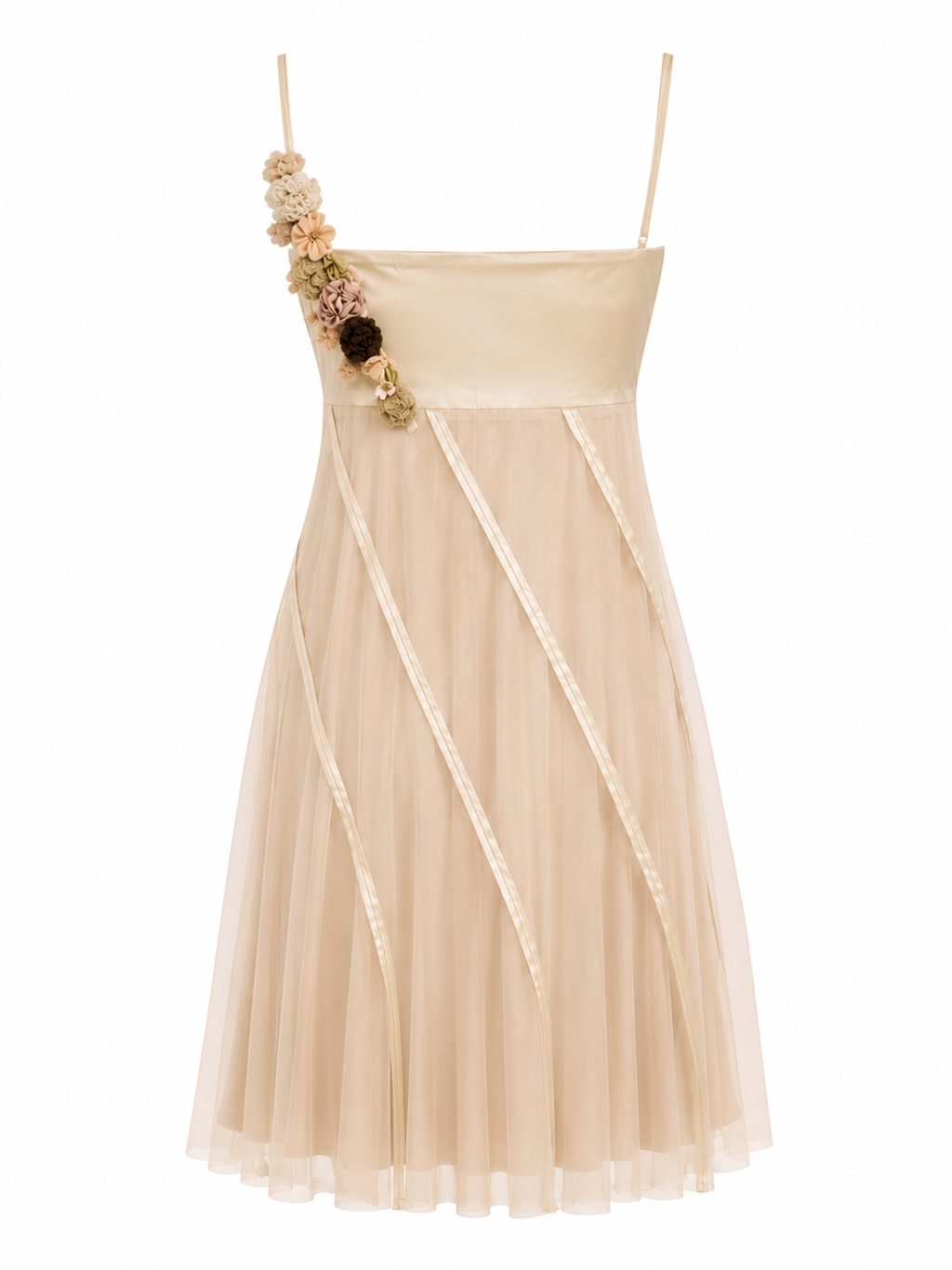 Vintahe silk dress with flower decorated straps
