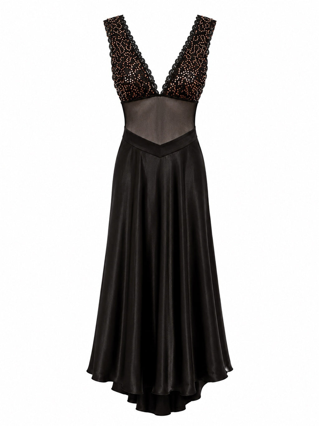 Maxi satin dress with sequins & mesh details