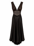 Maxi satin dress with sequins & mesh details