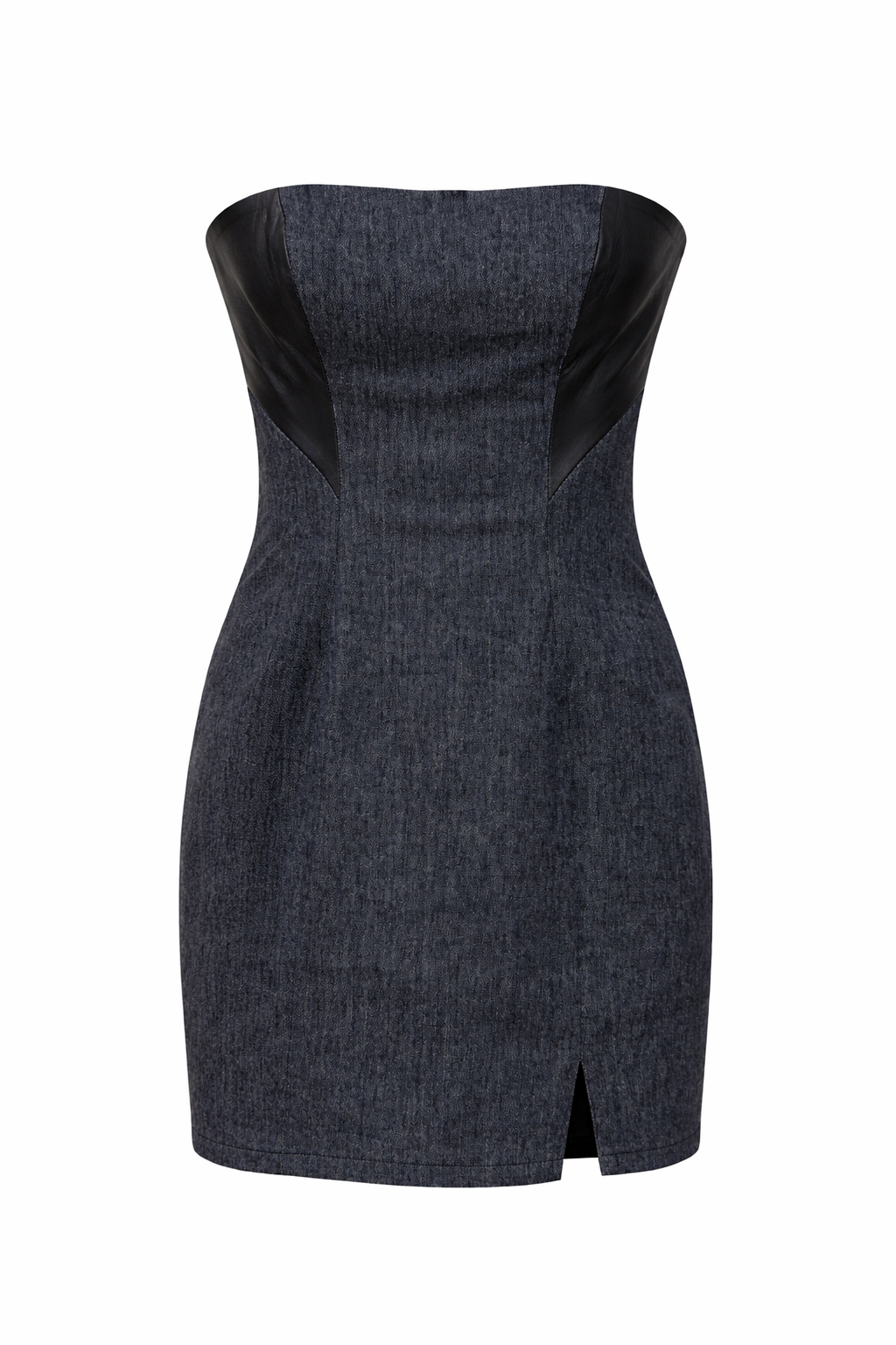 Denim mini dress with leather details