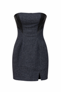Denim mini dress with leather details