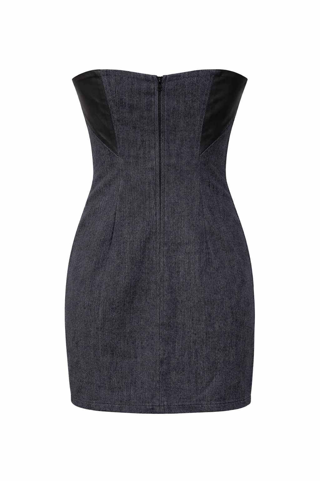 Denim mini dress with leather details