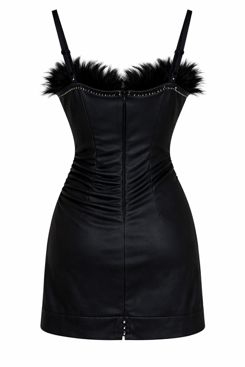 Black super mini feathered dress