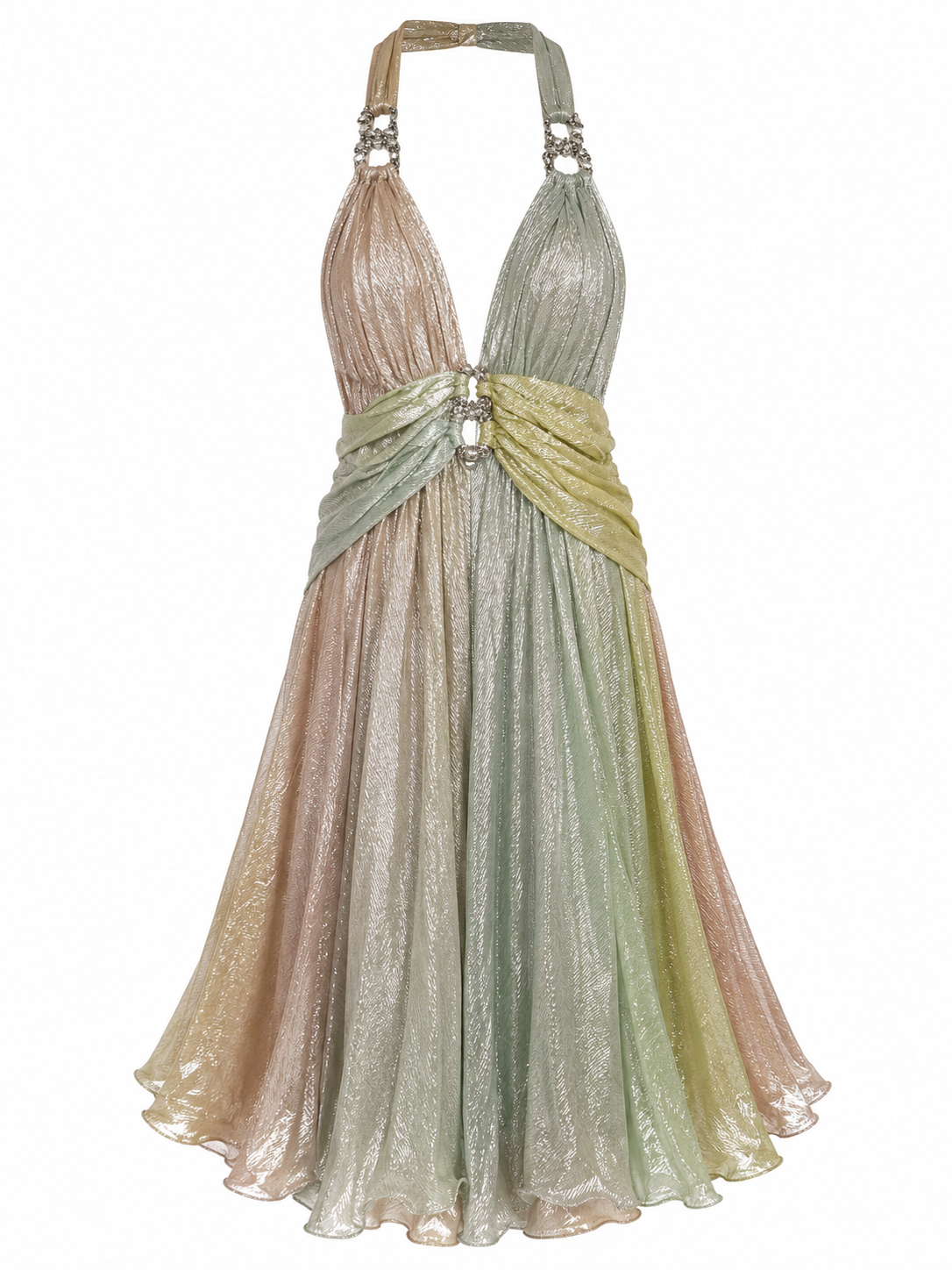 Handmade occasional backless rainbow glittery dress