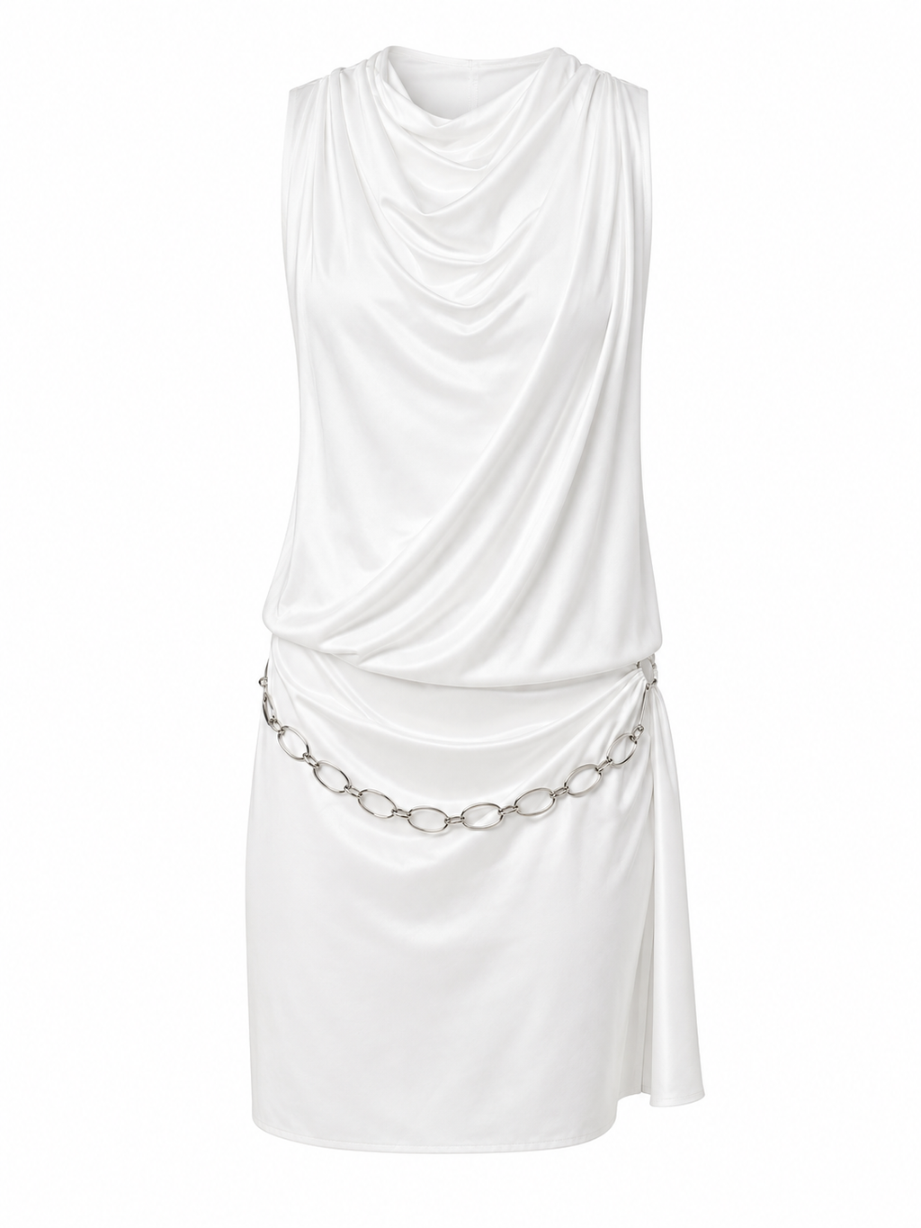 Cinema backless chain detailed draped dress