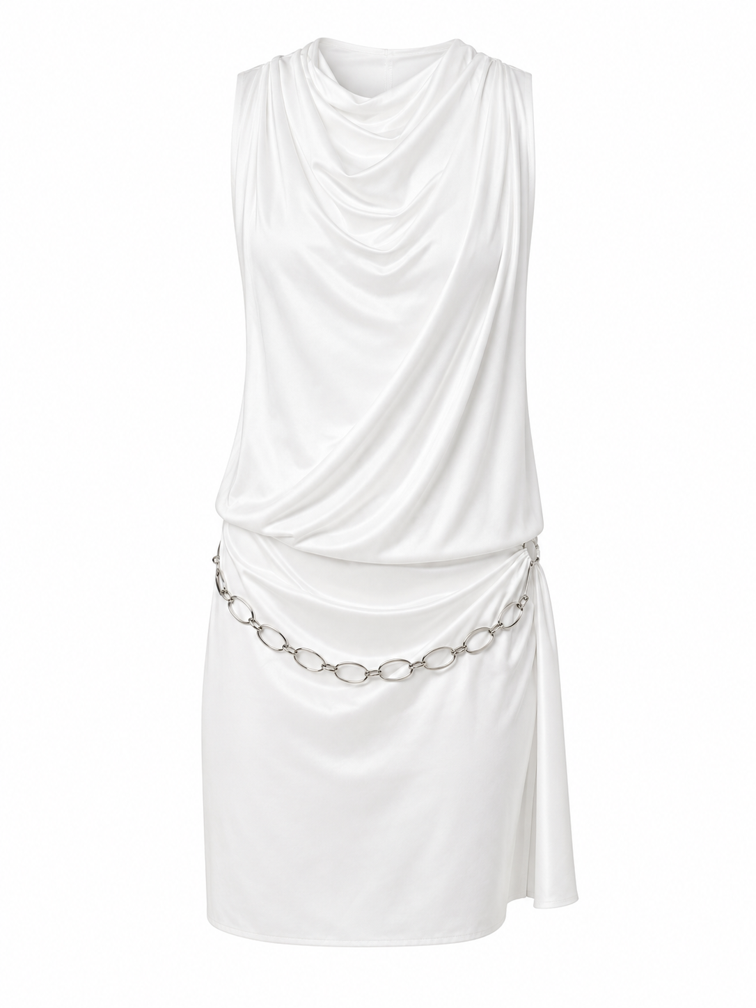 Cinema backless chain detailed draped dress