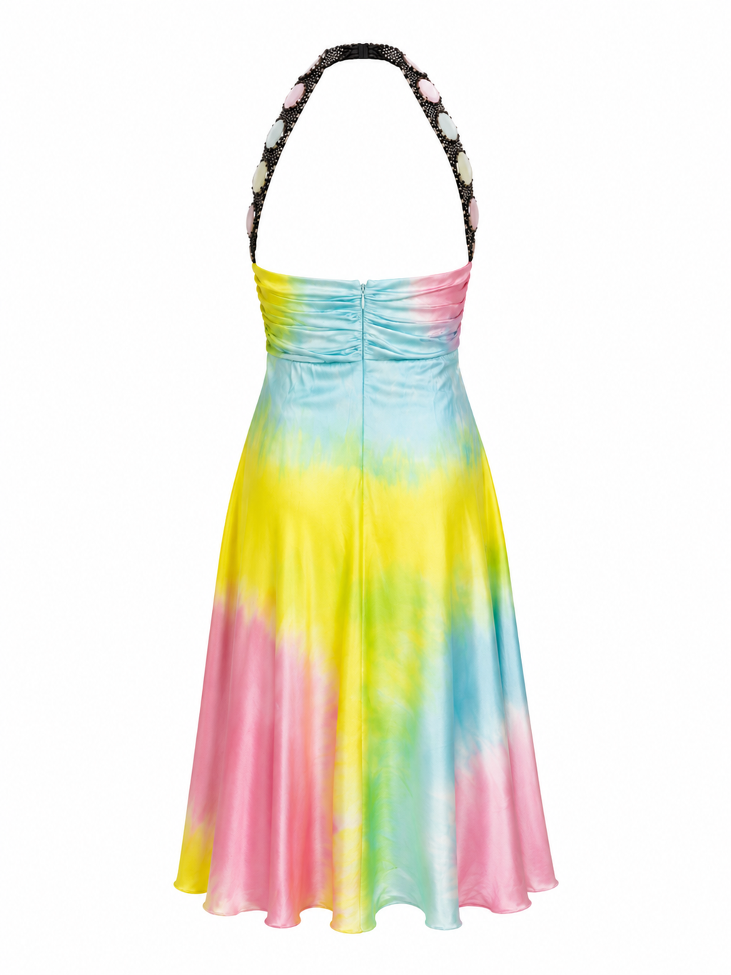 Cinema silk rainbow dress with beaded halter neck strap