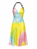 Cinema silk rainbow dress with beaded halter neck strap