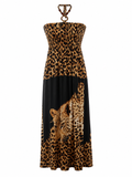 Summer tiger print dress with beaded halter neck detail