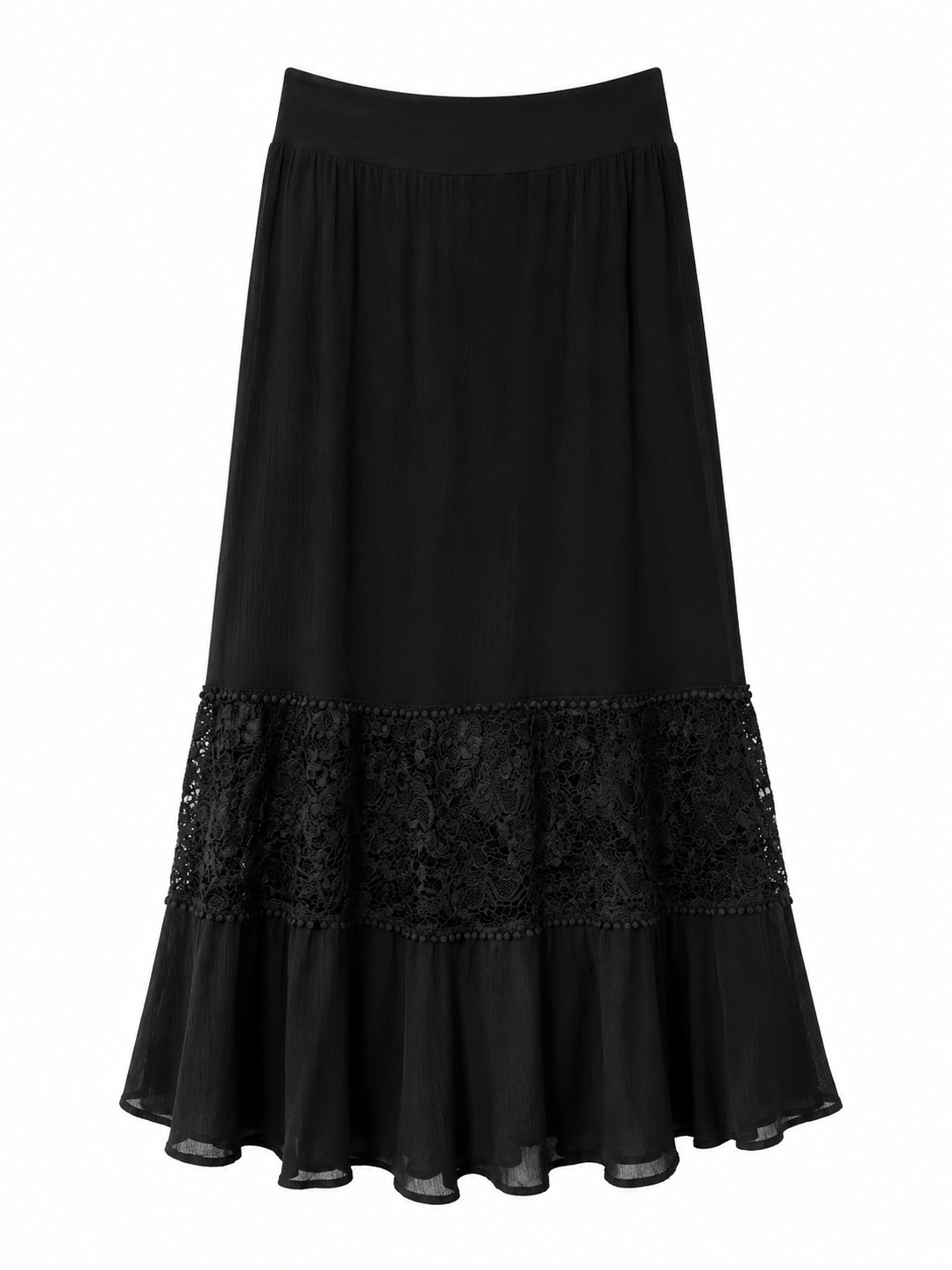 Black boho skirt with lace detail