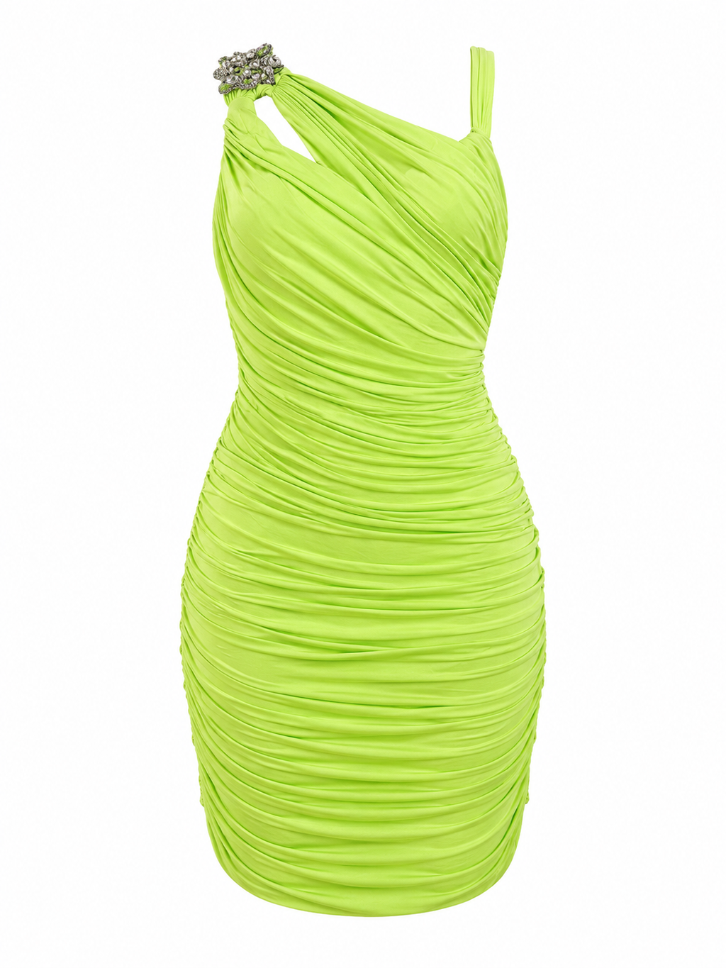 Cinema ruched lime mini dress