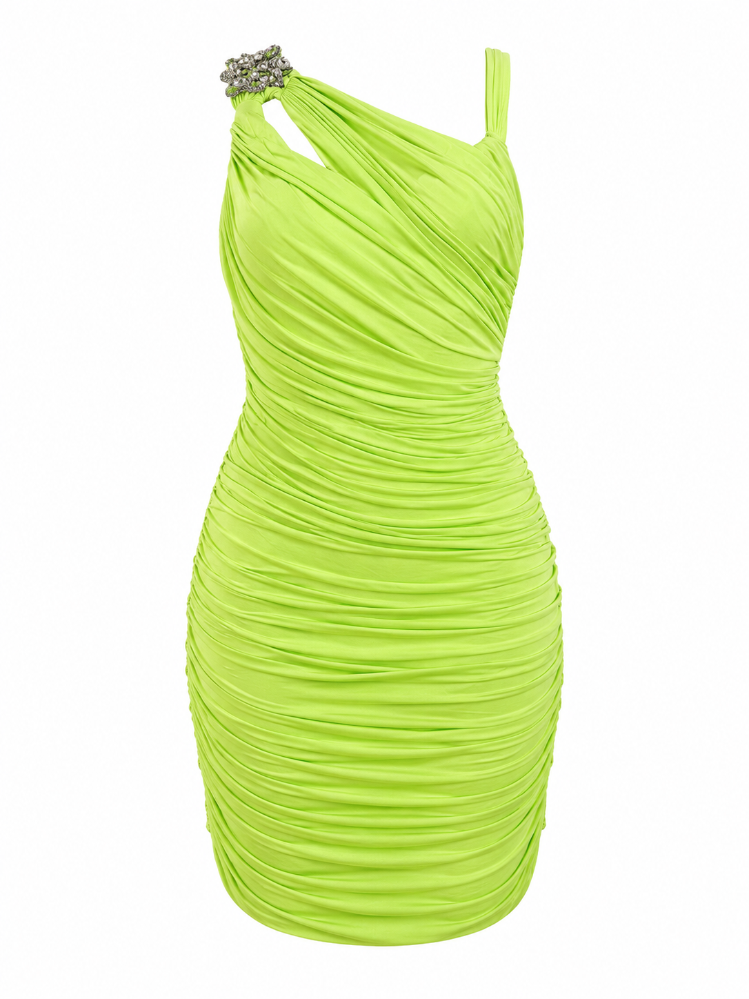 Cinema ruched lime mini dress