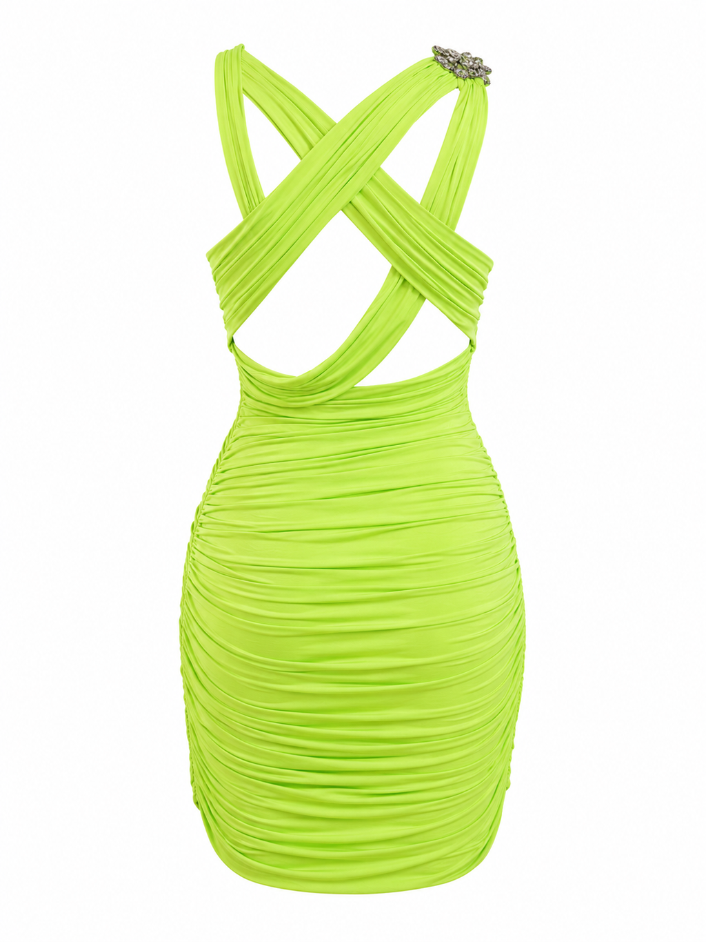 Cinema ruched lime mini dress