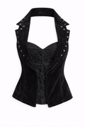 Velvet corset vest with embroidered lining - Deadstock
